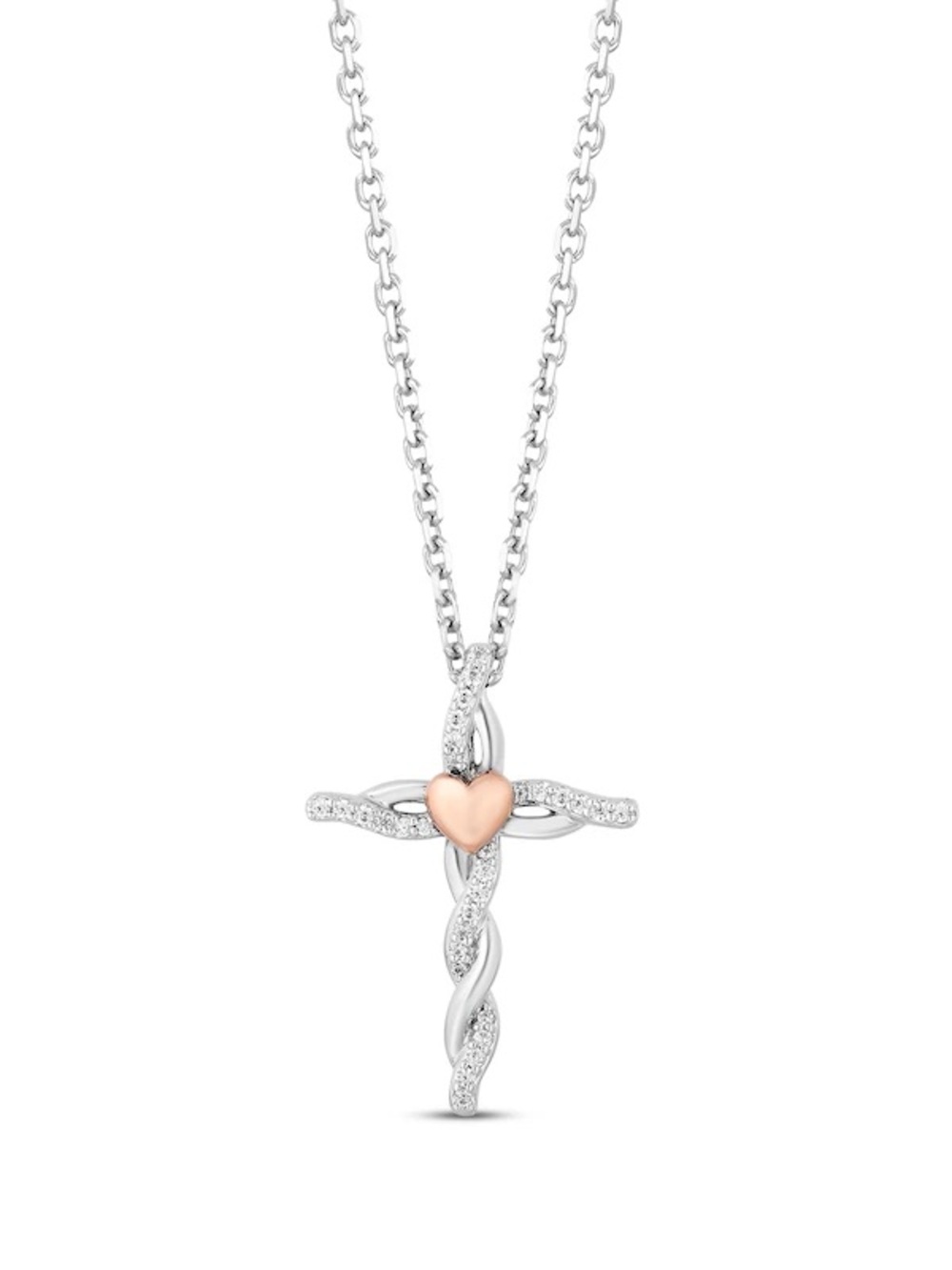 Hallmark Diamonds Cross Necklace Sterling Silver & 10K Rose Gold | 1/10 CTW